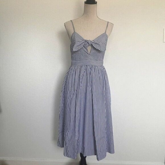 Lulus Joyful Days Blue & White Striped Knotted Front Midi Strappy Dress S NWOT - Picture 1 of 12